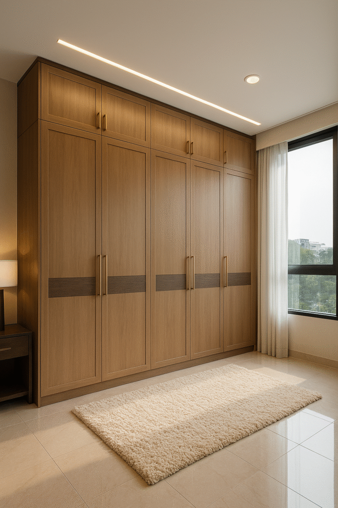 Bedroom wardrobe with modern sliding design crafted by interior designers in Bangalore